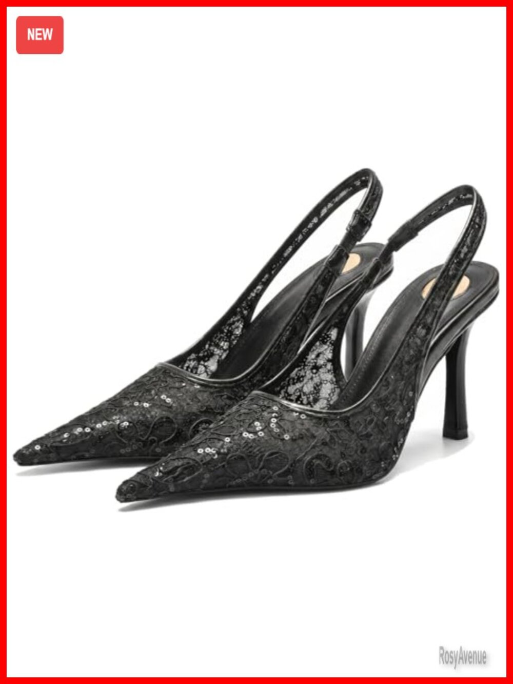 Lace Mesh Slingback Stiletto Heel Pointed Toe Pump for Wedding Formal